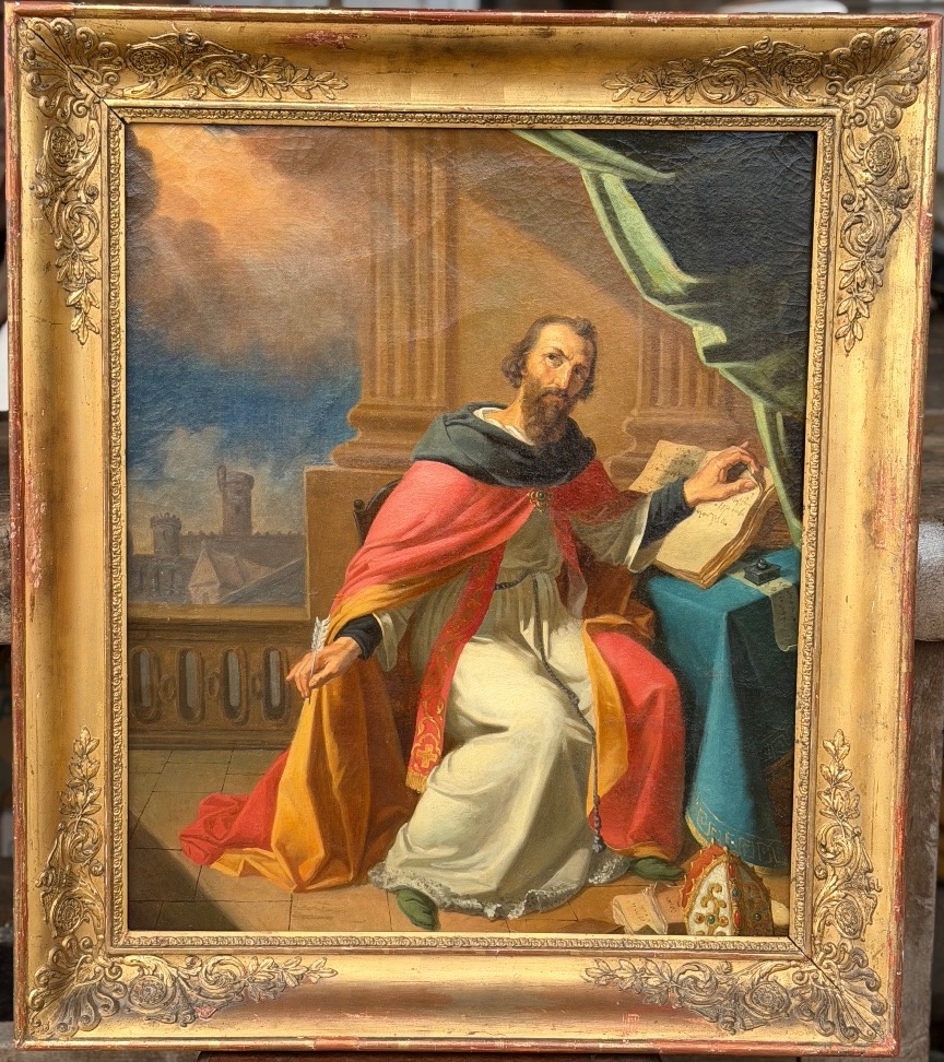 Tableau religieux probablement saint Augustin huile sur toile début XIXème siècle -photo-5