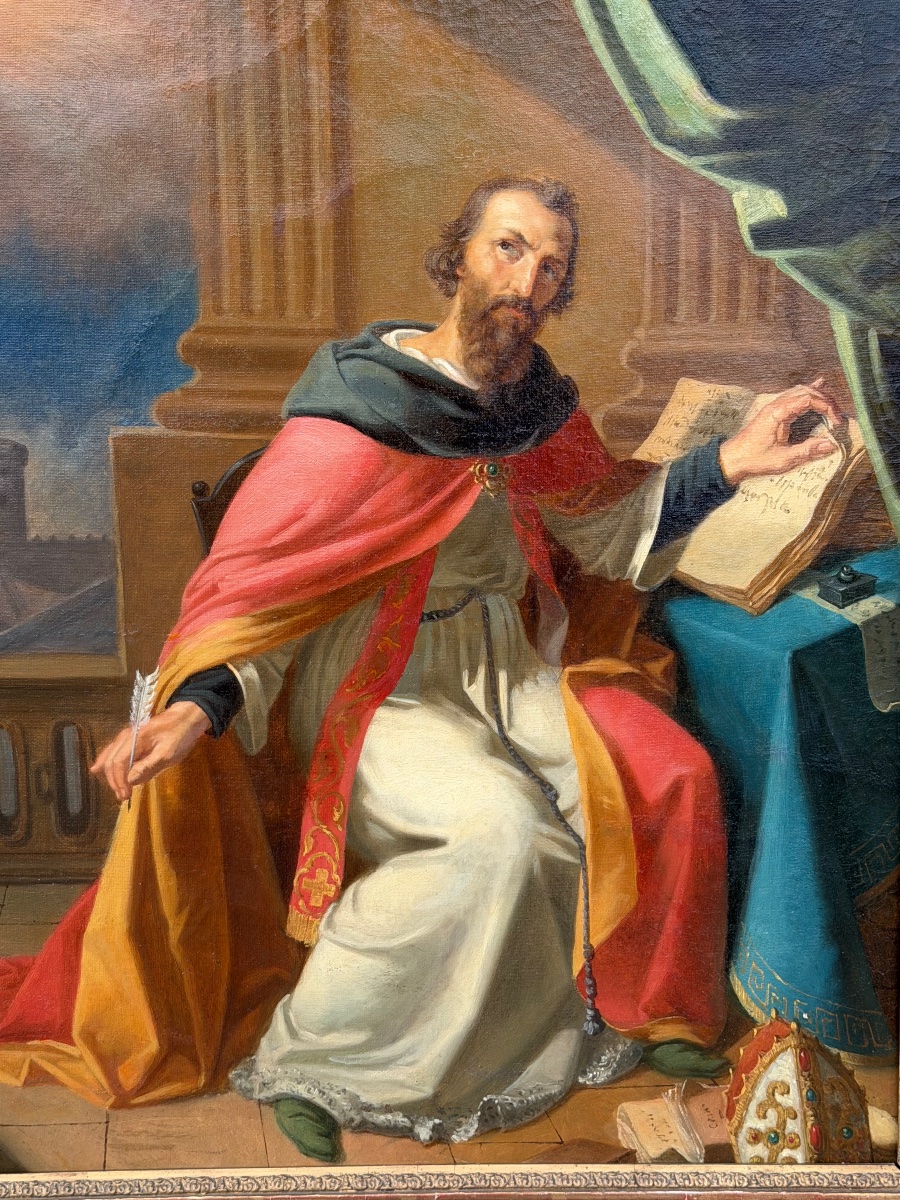 Tableau religieux probablement saint Augustin huile sur toile début XIXème siècle -photo-7