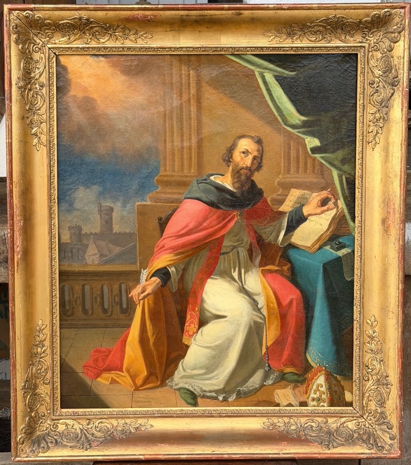 Tableau religieux probablement saint Augustin huile sur toile début XIXème siècle 
