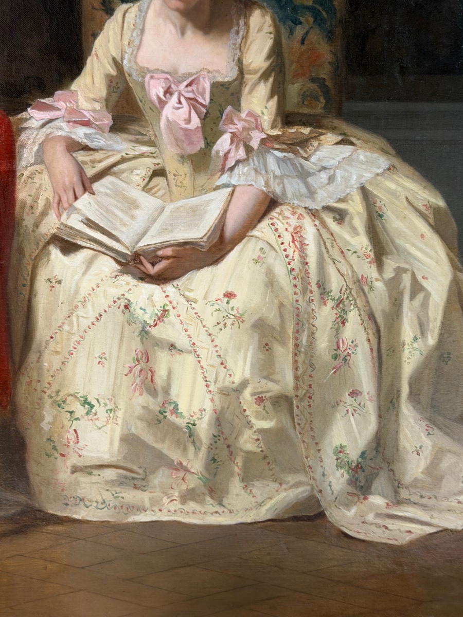 Joseph Caraud (1821–1905), *young Woman Reading*, Oil On Canvas, 19th Century—portrait -photo-3