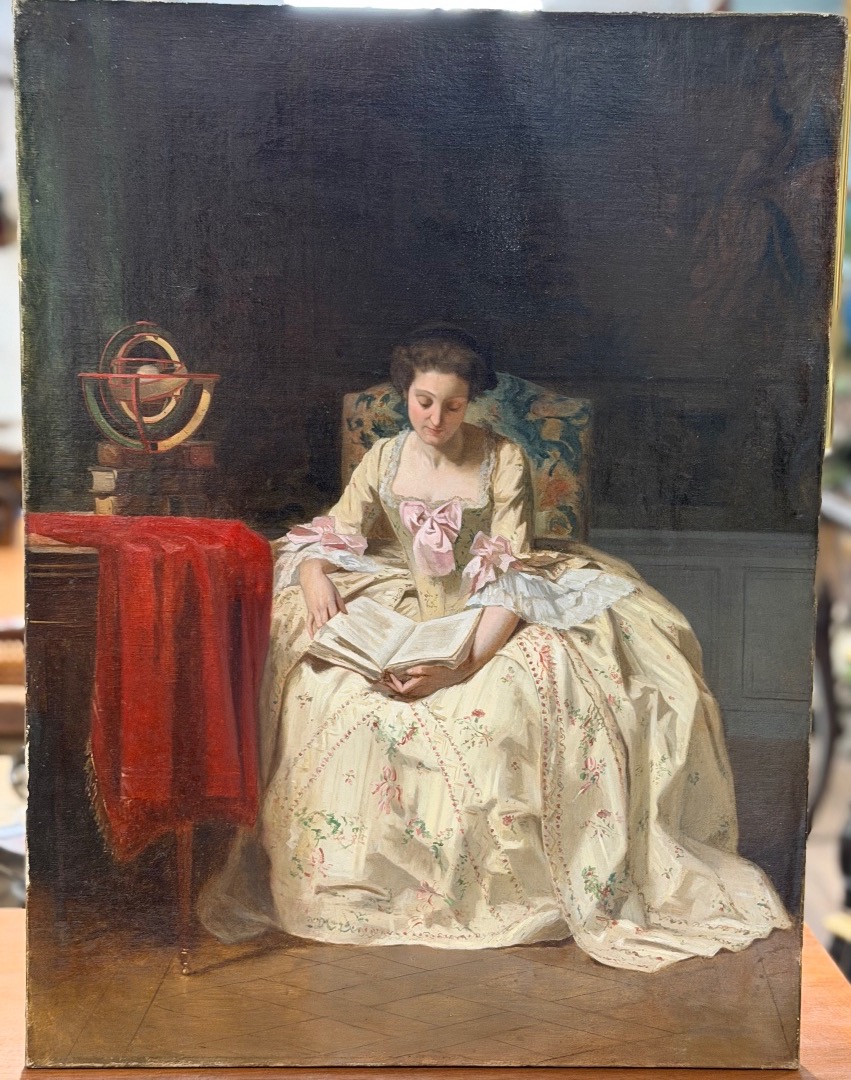 Joseph Caraud (1821–1905), *young Woman Reading*, Oil On Canvas, 19th Century—portrait 