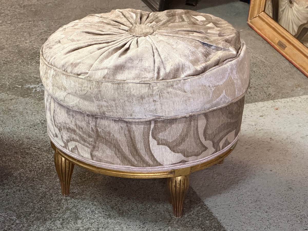Paire de poufs d’époque Art Déco en bois doré - tabouret -photo-3