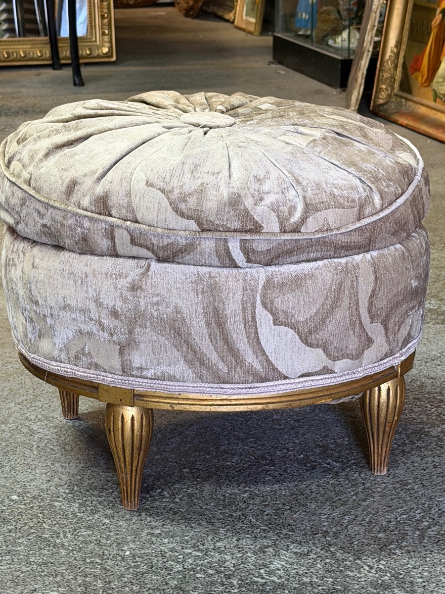 Paire de poufs d’époque Art Déco en bois doré - tabouret -photo-1