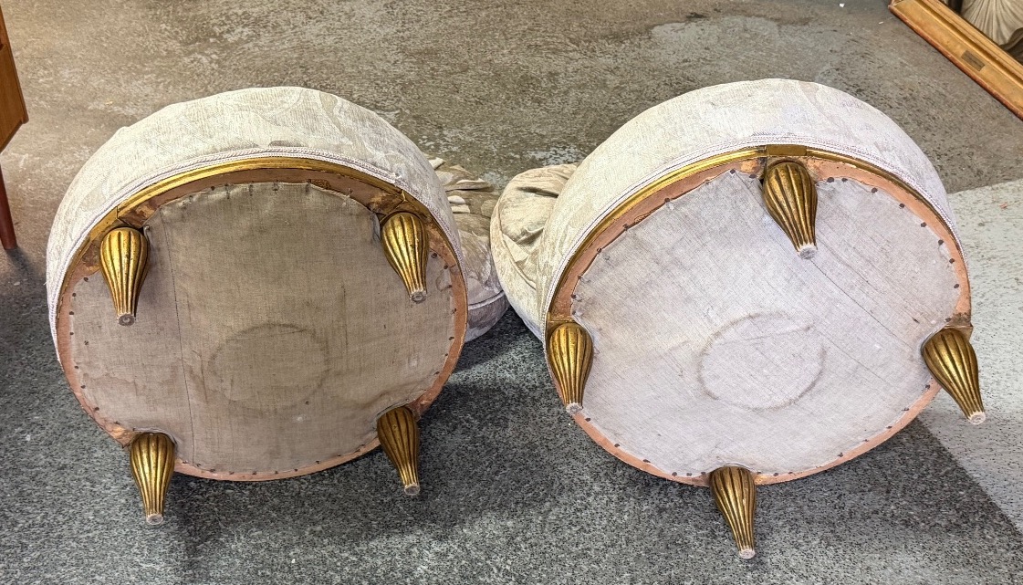 Paire de poufs d’époque Art Déco en bois doré - tabouret -photo-3