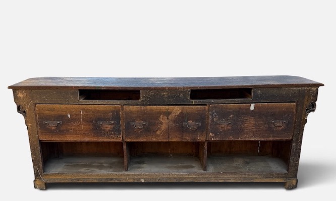 Comptoir de métier ou de magasin d’époque fin XIXème en chêne et peint imitation bois N°2 -photo-4