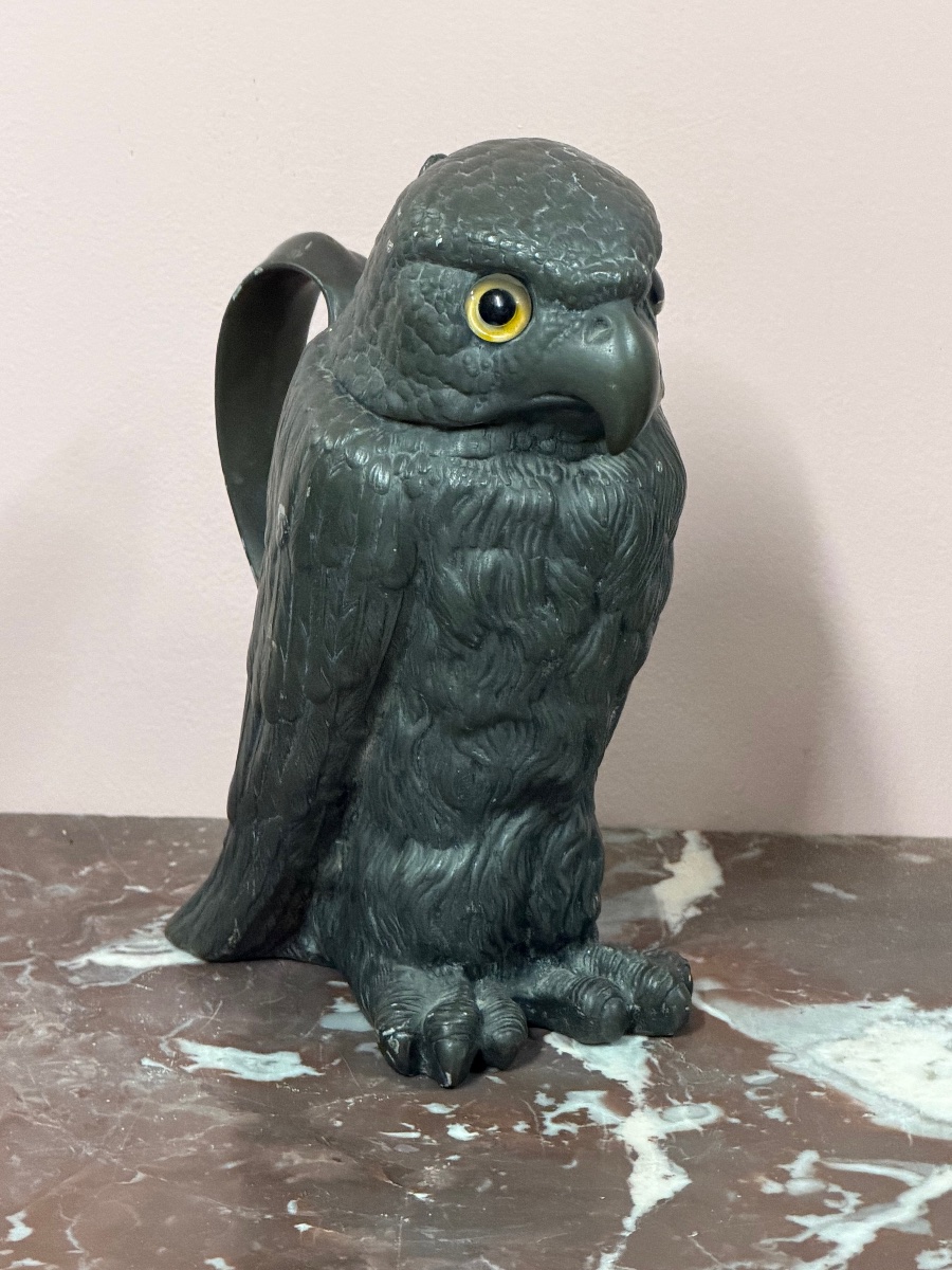 Pewter Pitcher Featuring An Owl Or Owls For The Famous La Marquise De Sèvigné Candy Shop, Early 20th Century-photo-2