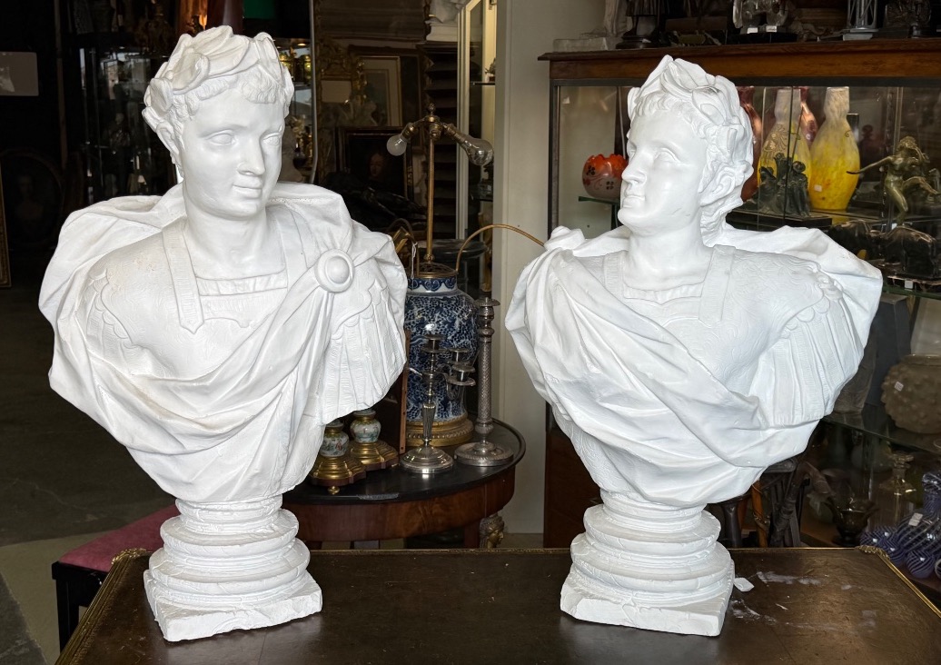 Paire de bustes empereurs ROMAINS grand buste en plâtre XXème siècle - empereur romain H 85 cm-photo-2