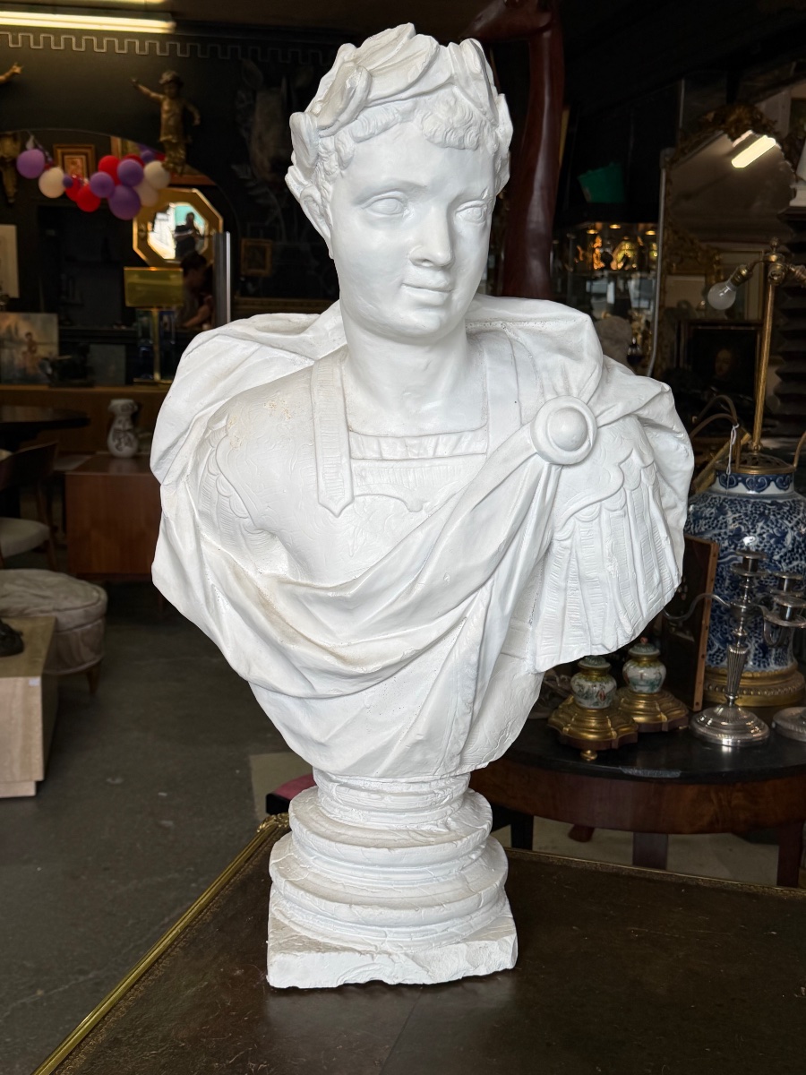 Paire de bustes empereurs ROMAINS grand buste en plâtre XXème siècle - empereur romain H 85 cm-photo-3