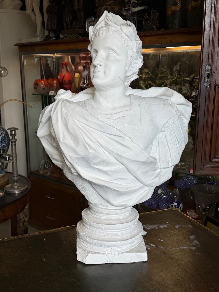 Paire de bustes empereurs ROMAINS grand buste en plâtre XXème siècle - empereur romain H 85 cm-photo-4