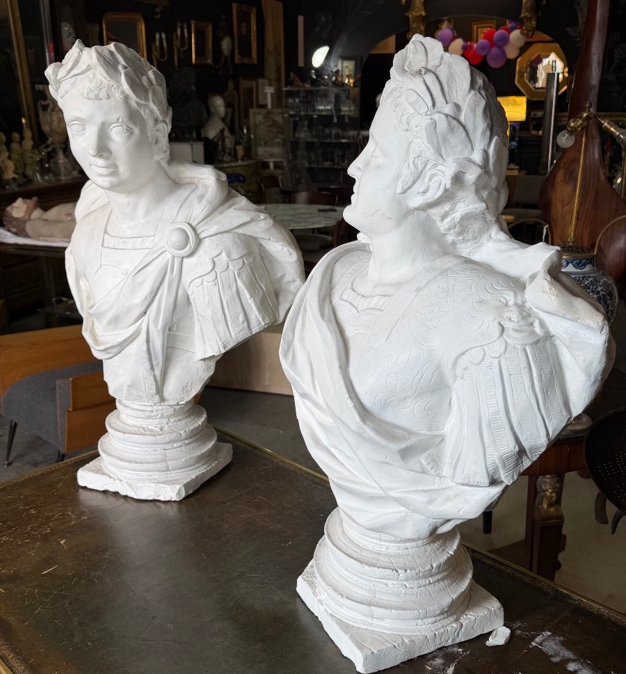 Paire de bustes empereurs ROMAINS grand buste en plâtre XXème siècle - empereur romain H 85 cm-photo-2