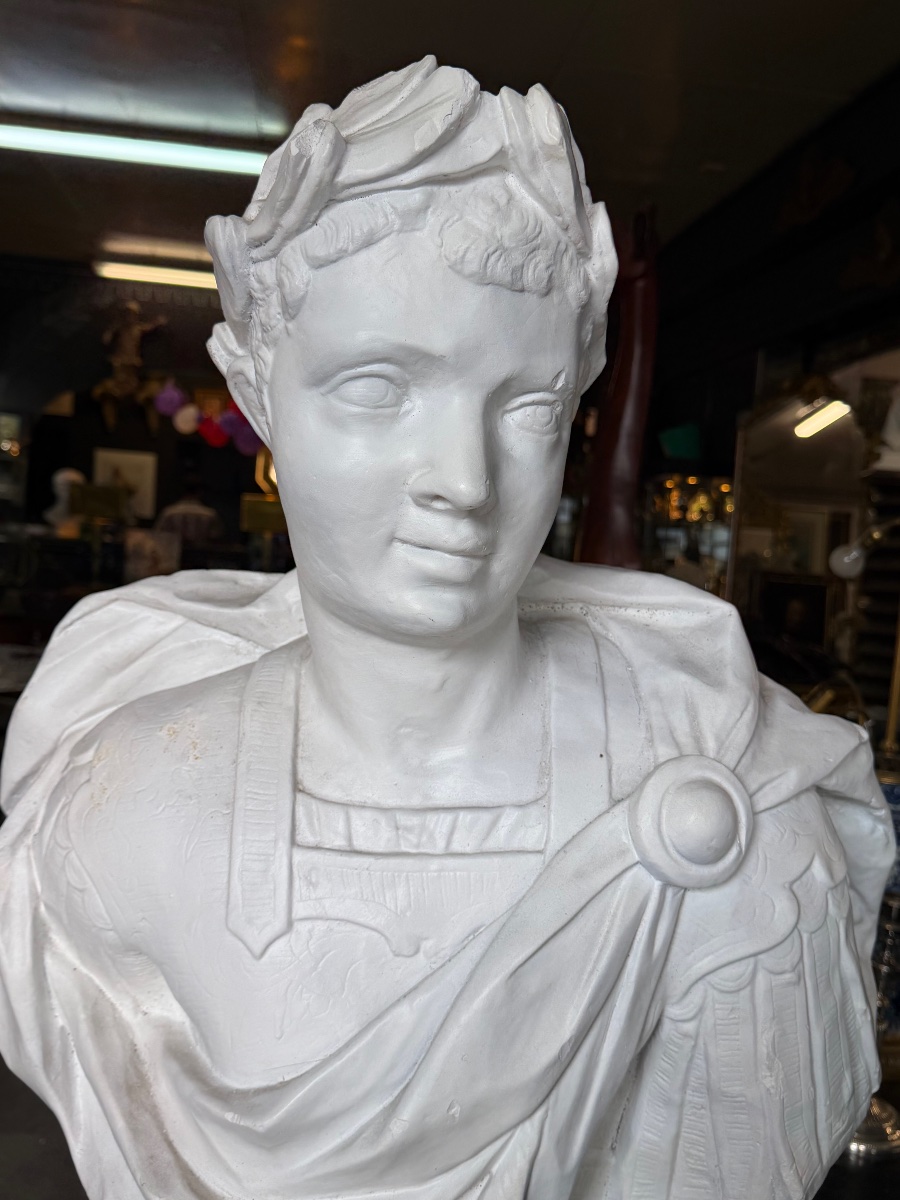 Paire de bustes empereurs ROMAINS grand buste en plâtre XXème siècle - empereur romain H 85 cm-photo-3