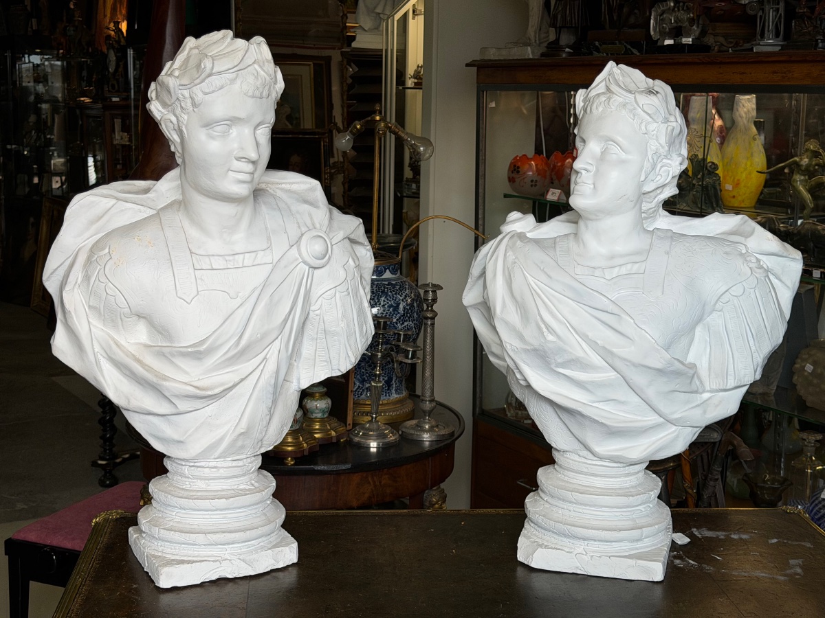 Paire de bustes empereurs ROMAINS grand buste en plâtre XXème siècle - empereur romain H 85 cm