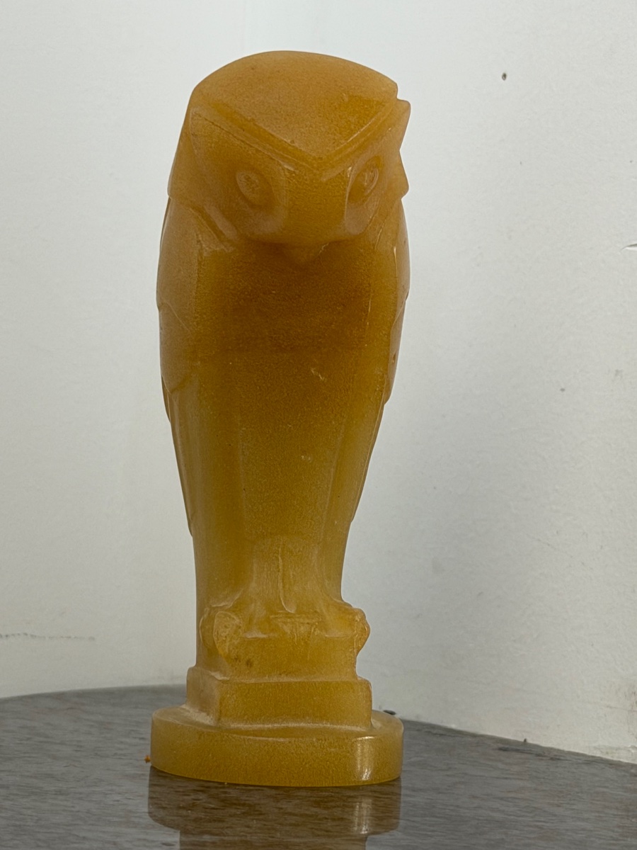 Édouard - Marcel SANDOZ (1880-1971) sculpture taille direct pierre jaune ambre Hiboux art déco -photo-4