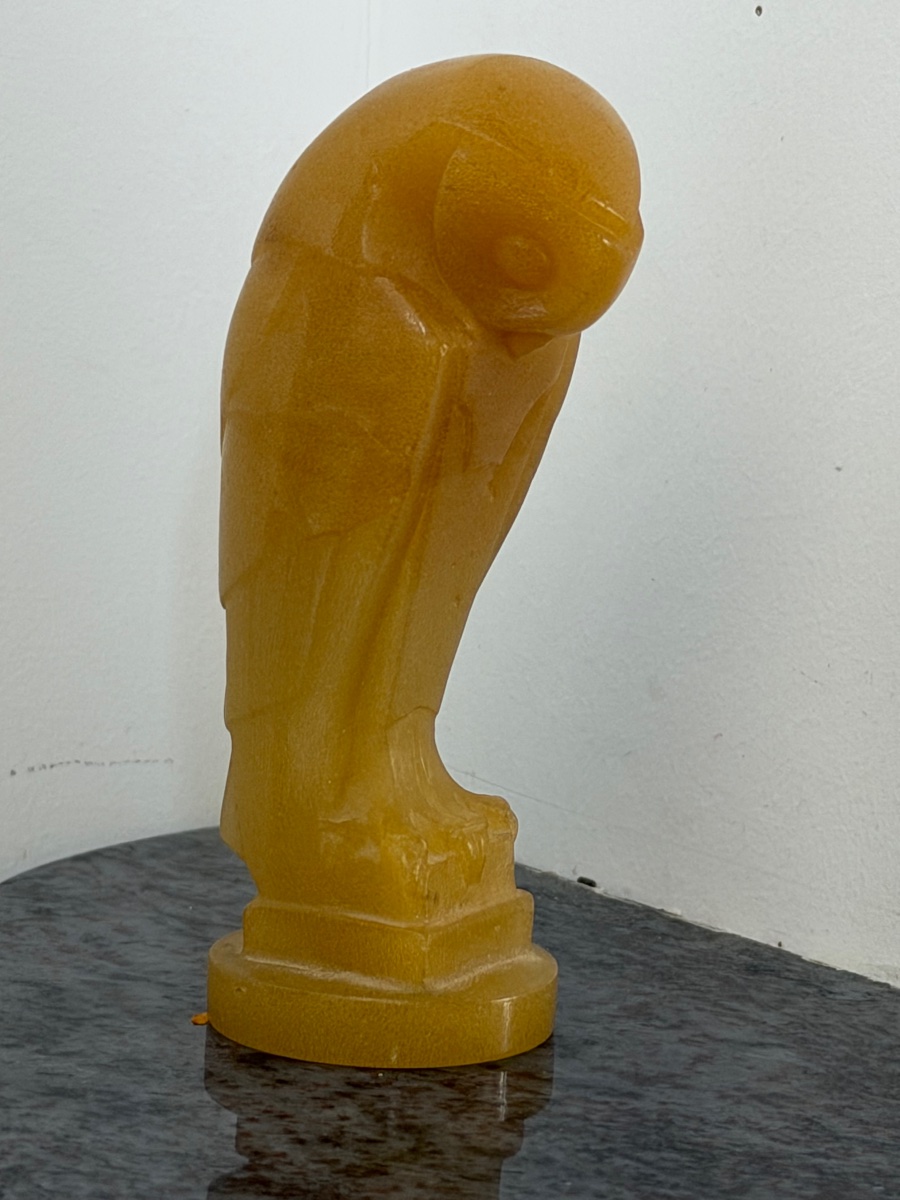Édouard - Marcel SANDOZ (1880-1971) sculpture taille direct pierre jaune ambre Hiboux art déco -photo-1