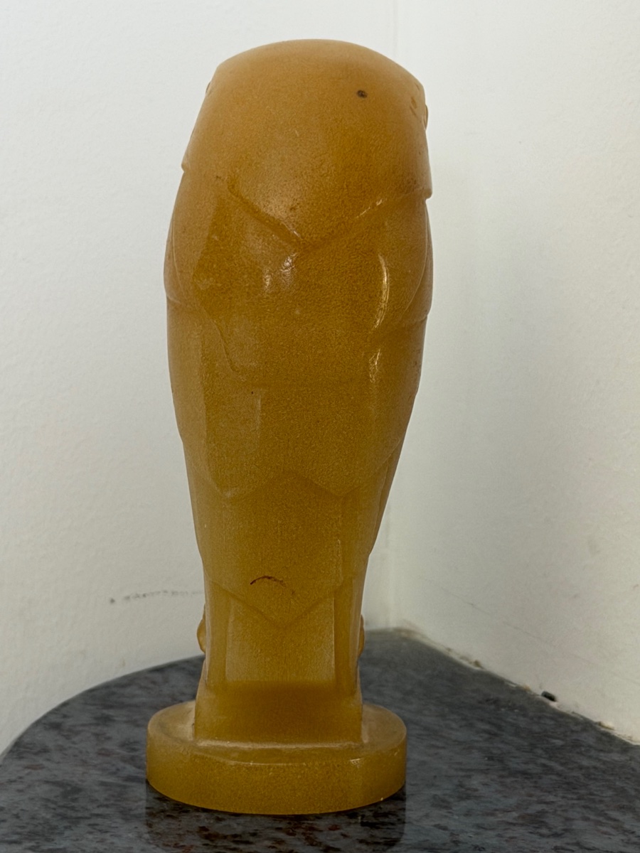 Édouard - Marcel SANDOZ (1880-1971) sculpture taille direct pierre jaune ambre Hiboux art déco -photo-3