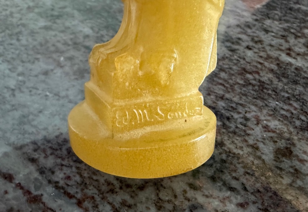 Édouard - Marcel SANDOZ (1880-1971) sculpture taille direct pierre jaune ambre Hiboux art déco -photo-5