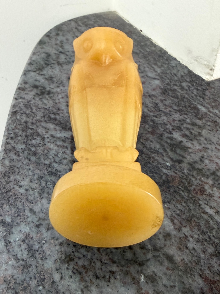 Édouard - Marcel SANDOZ (1880-1971) sculpture taille direct pierre jaune ambre Hiboux art déco -photo-6
