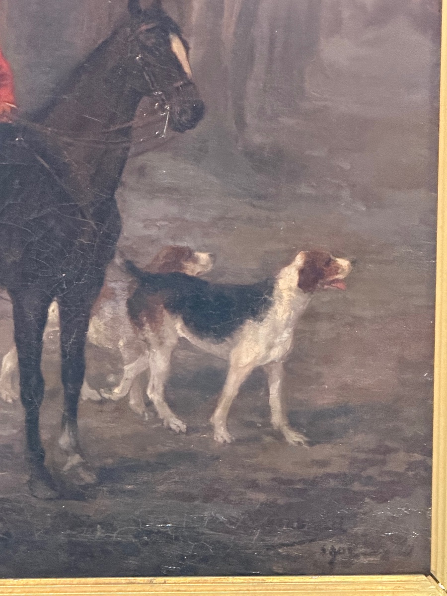 Scene Of A Hunt, Likely English School, Circa 1900—rider And Horse Portrait -photo-5