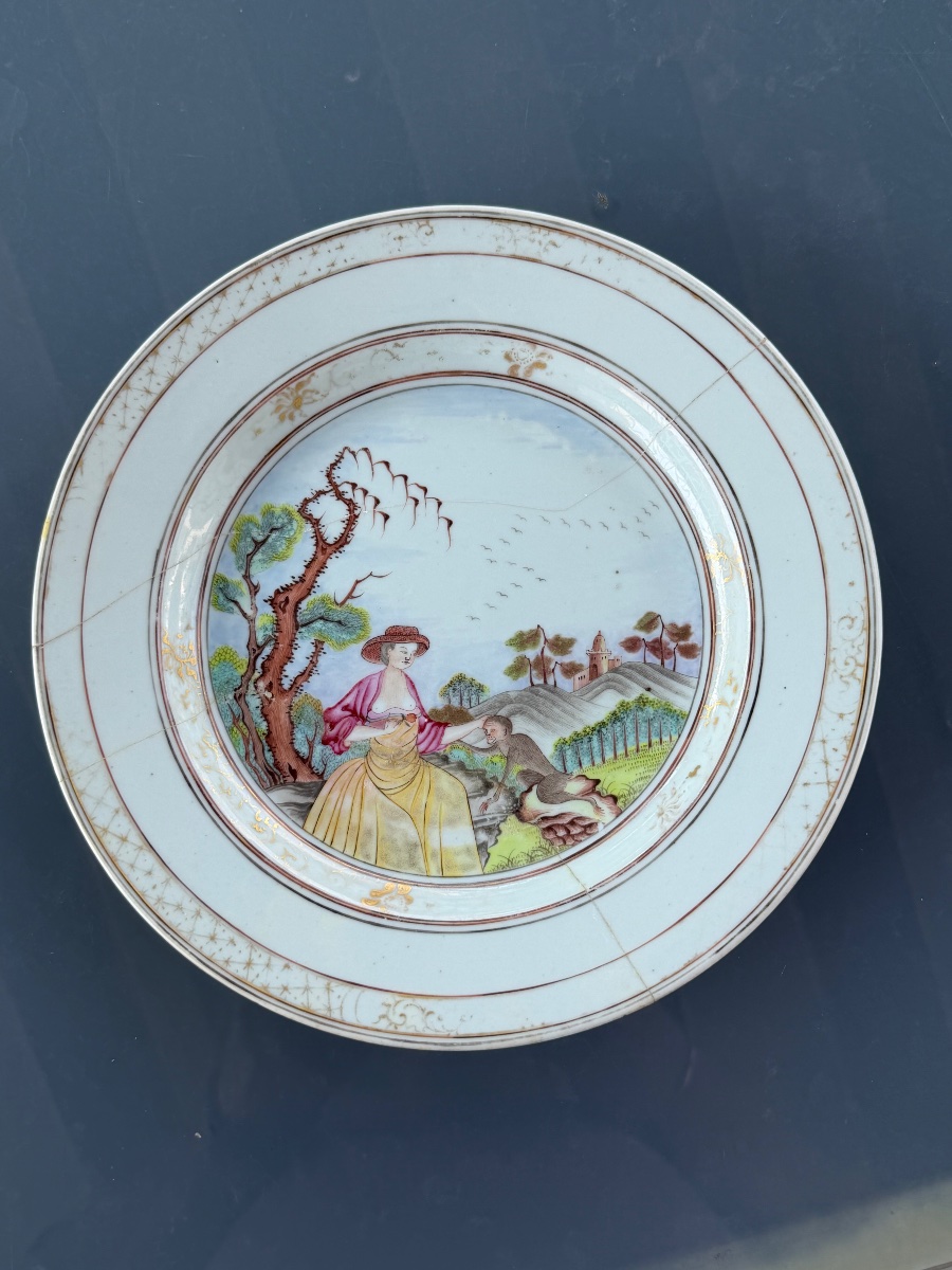 Compagnie de Indes assiette érotique de commande en porcelaine de Chine époque Qianlong 1740-photo-5