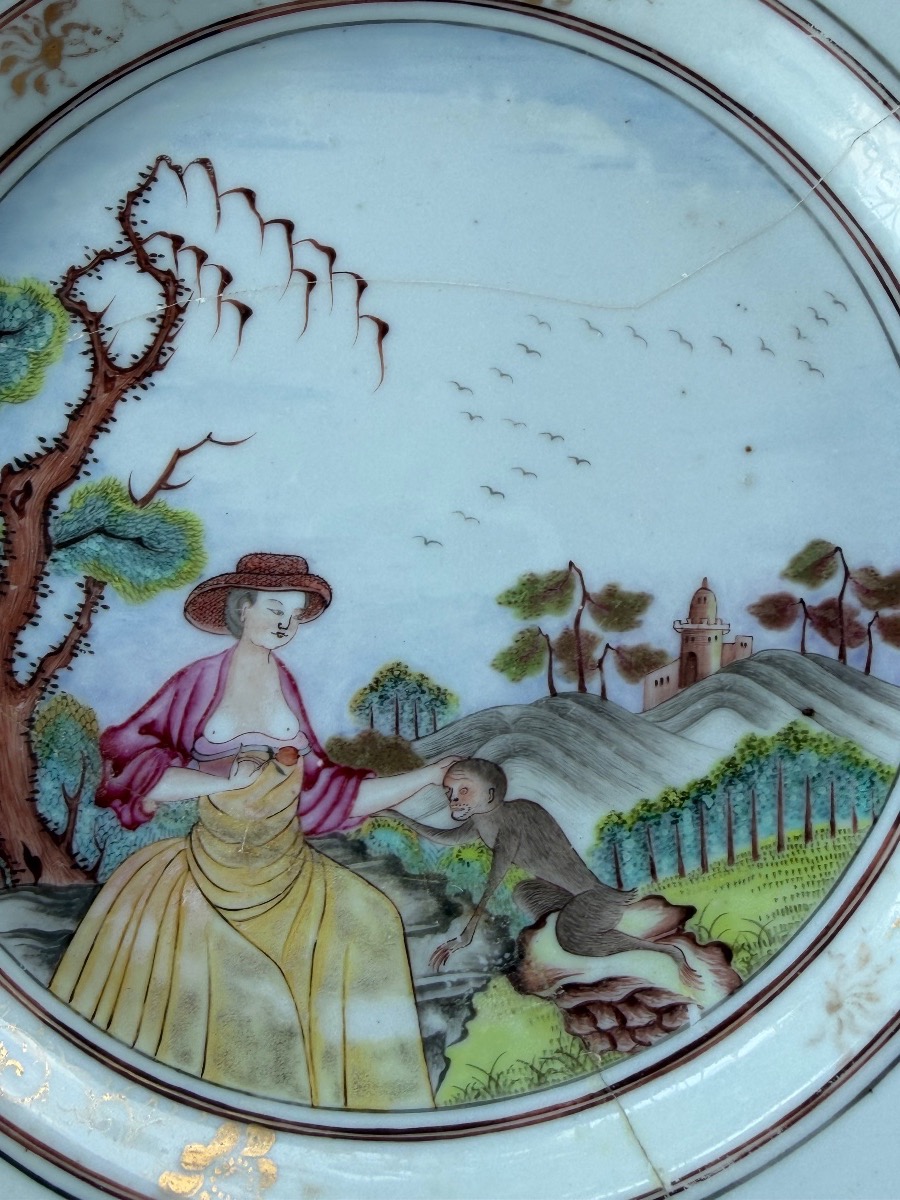 Compagnie de Indes assiette érotique de commande en porcelaine de Chine époque Qianlong 1740-photo-8