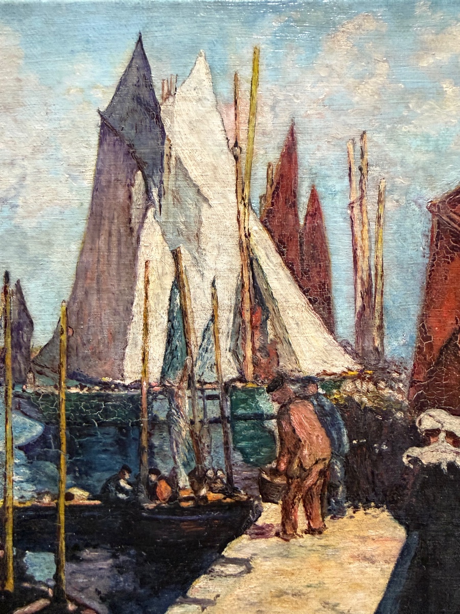 Fishing Port In Brittany—oil On Canvas, Signed M. Cotenceau—returning From A Fishing Trip In Finistère, Brittany-photo-4