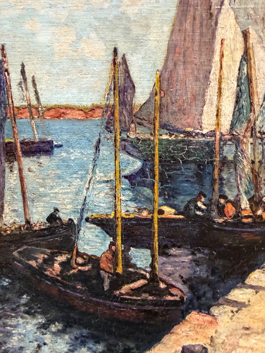 Fishing Port In Brittany—oil On Canvas, Signed M. Cotenceau—returning From A Fishing Trip In Finistère, Brittany-photo-4