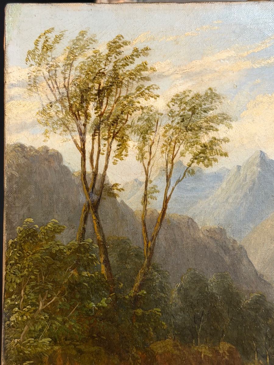 Huile sur toile paysage de montagne avec cascade dans le goût de Alexandre Calame (1810-1864)-photo-3
