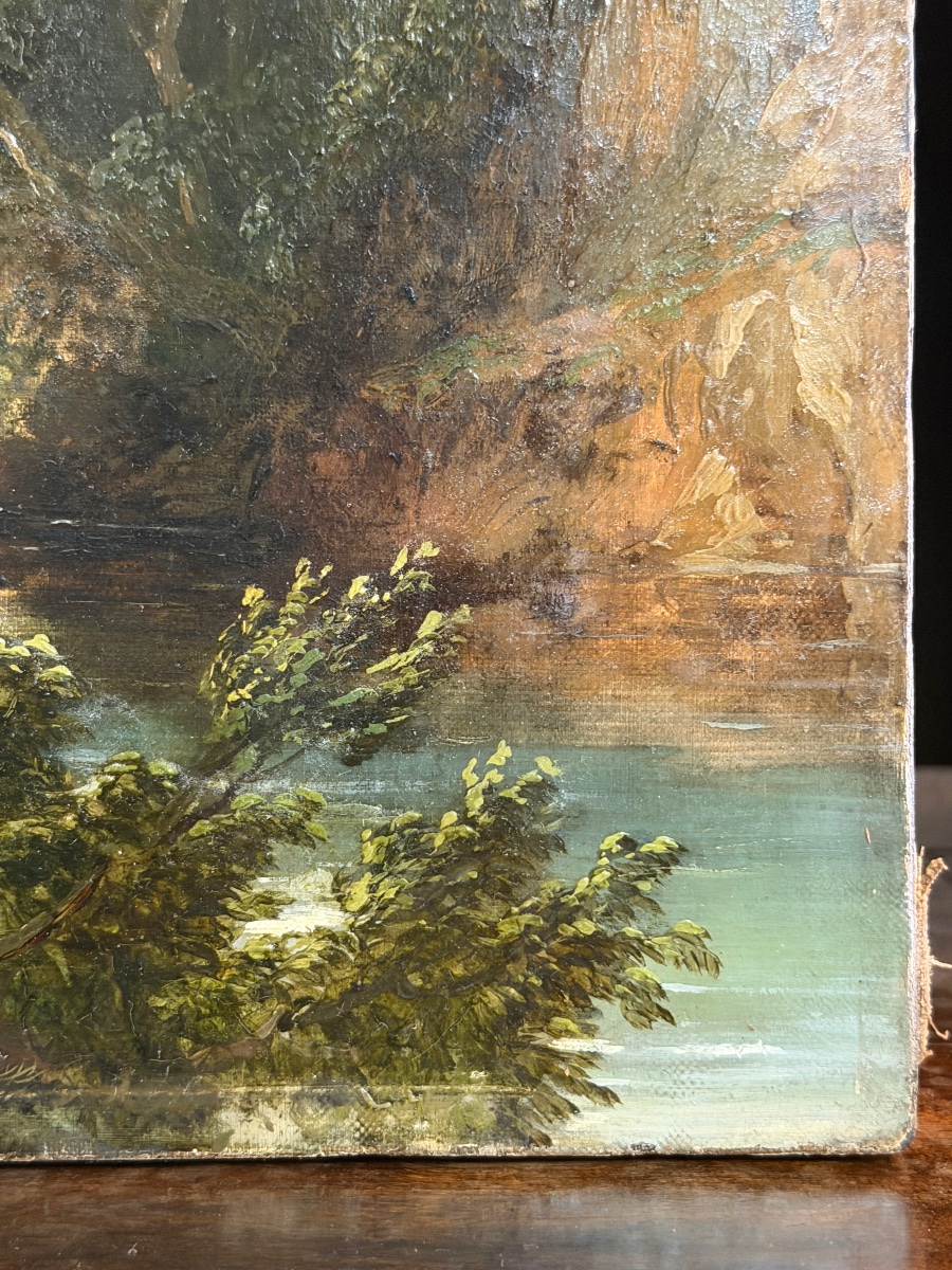 Huile sur toile paysage de montagne avec cascade dans le goût de Alexandre Calame (1810-1864)-photo-1
