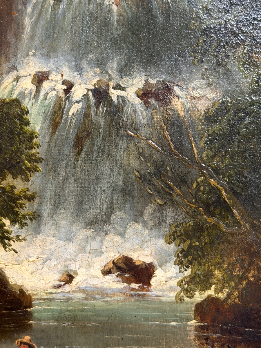 Huile sur toile paysage de montagne avec cascade dans le goût de Alexandre Calame (1810-1864)-photo-5