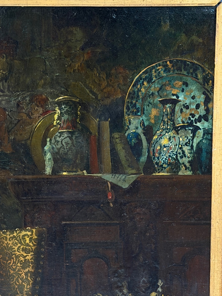 Jakobus Leisten (1844–1918), Oil On Canvas, “a Gallant And Literary Scene,” Height 85 Cm, Dated 1881 -photo-3