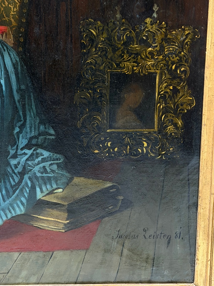 Jakobus Leisten (1844–1918), Oil On Canvas, “a Gallant And Literary Scene,” Height 85 Cm, Dated 1881 -photo-4