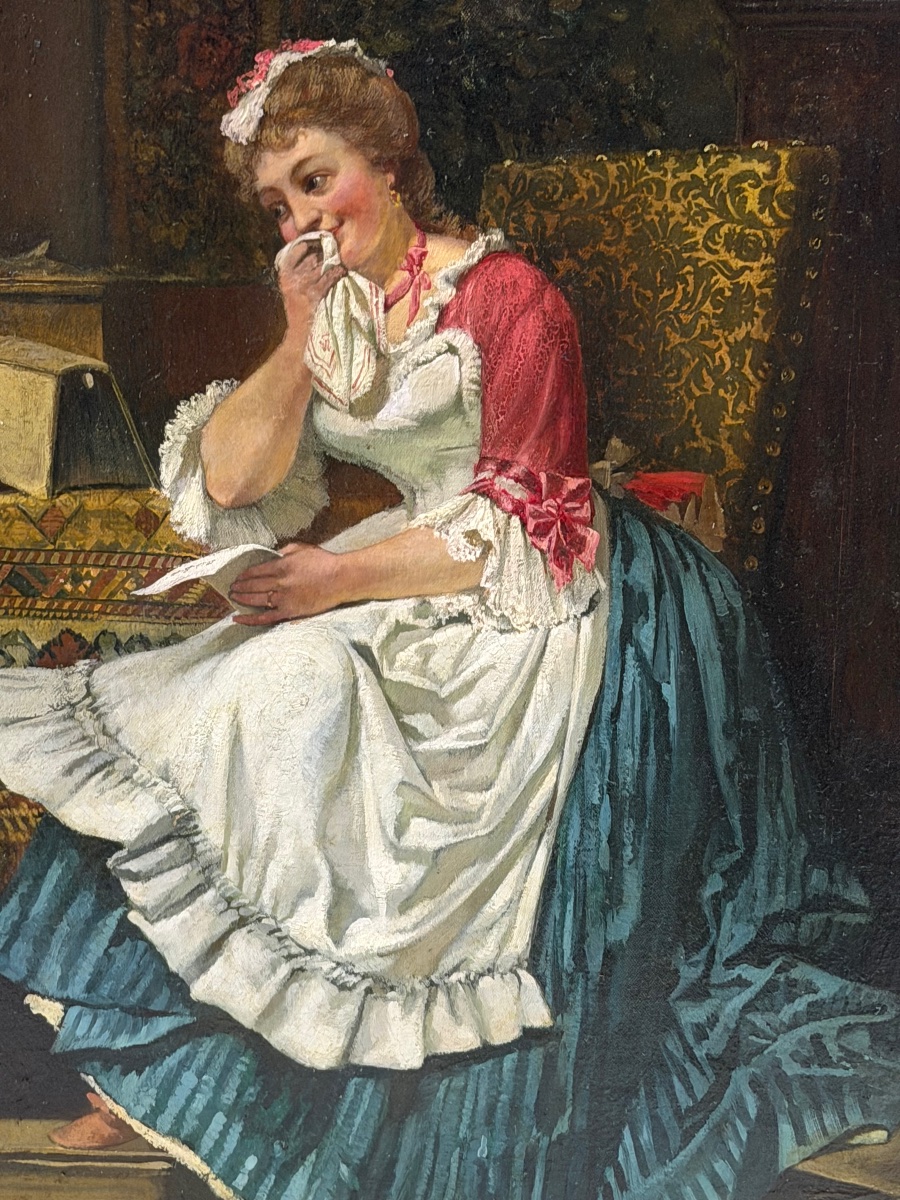 Jakobus Leisten (1844–1918), Oil On Canvas, “a Gallant And Literary Scene,” Height 85 Cm, Dated 1881 -photo-2