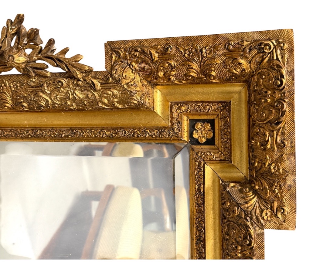 Louis XVI-style Mirror From The Napoleon III Era, Made Of Wood And Gilded Stucco With A Bird Motif - Mirror Panel -photo-4