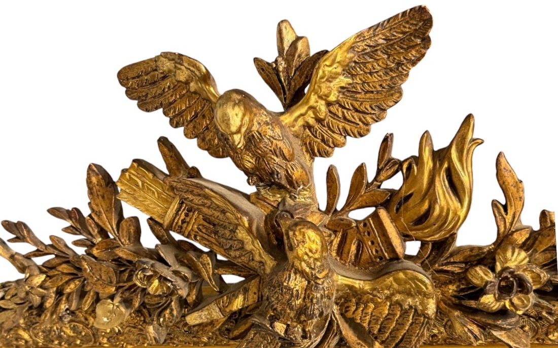 Louis XVI-style Mirror From The Napoleon III Era, Made Of Wood And Gilded Stucco With A Bird Motif - Mirror Panel -photo-1