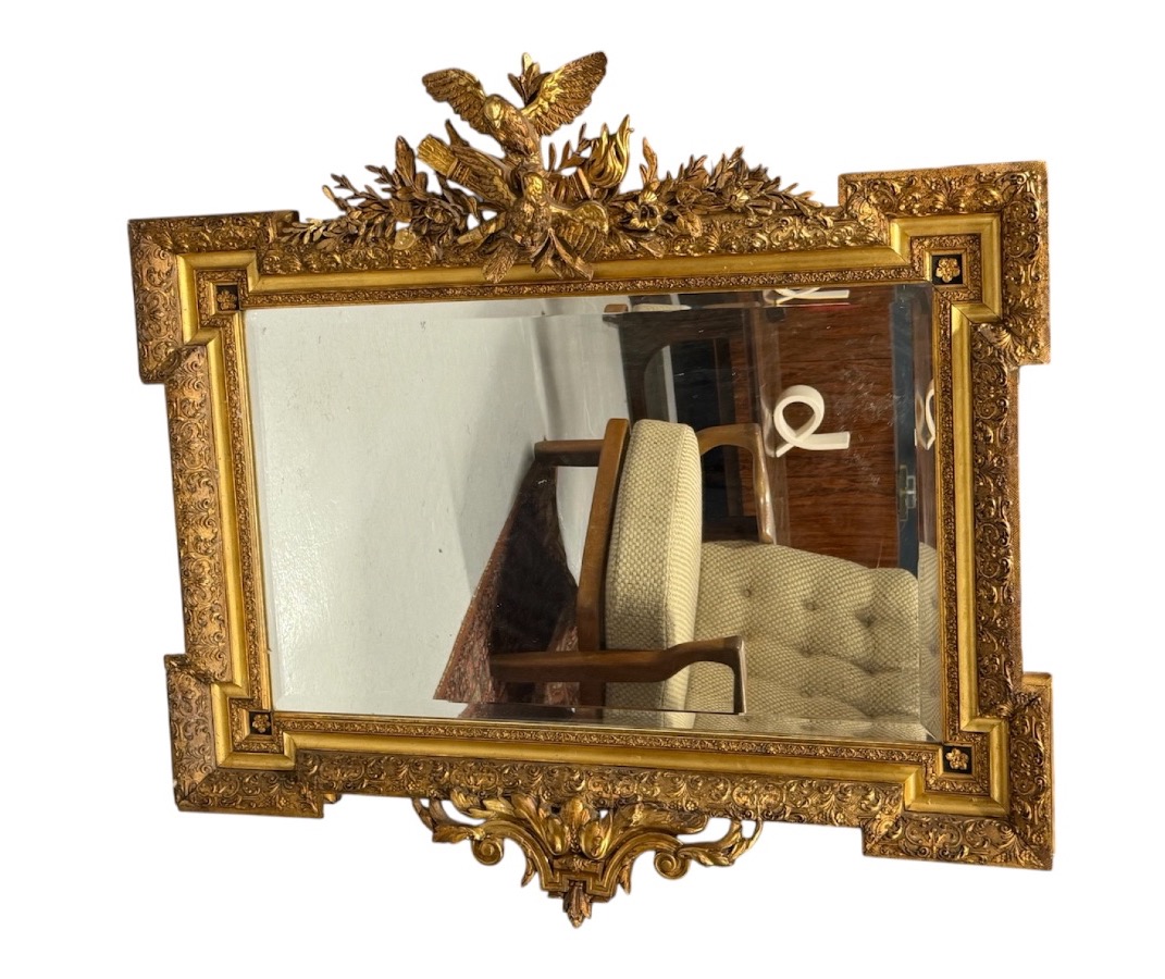 Louis XVI-style Mirror From The Napoleon III Era, Made Of Wood And Gilded Stucco With A Bird Motif - Mirror Panel -photo-6