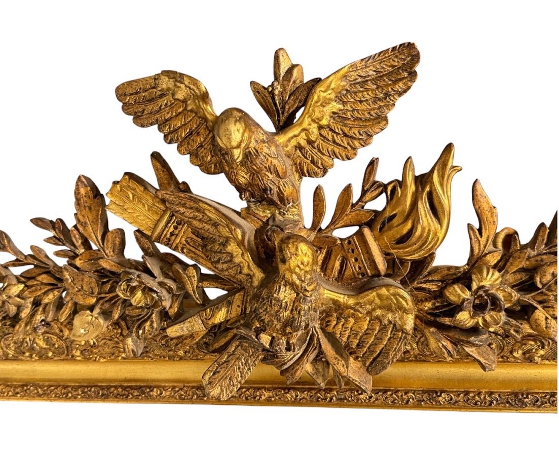 Louis XVI-style Mirror From The Napoleon III Era, Made Of Wood And Gilded Stucco With A Bird Motif - Mirror Panel -photo-7