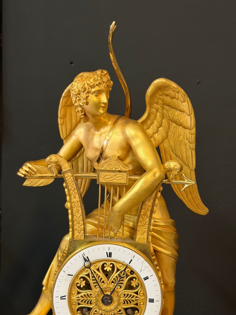 Pendule d’époque premier Empire Apollon ailé jouant de la lyre - bronze doré-Claude GALLE -photo-3
