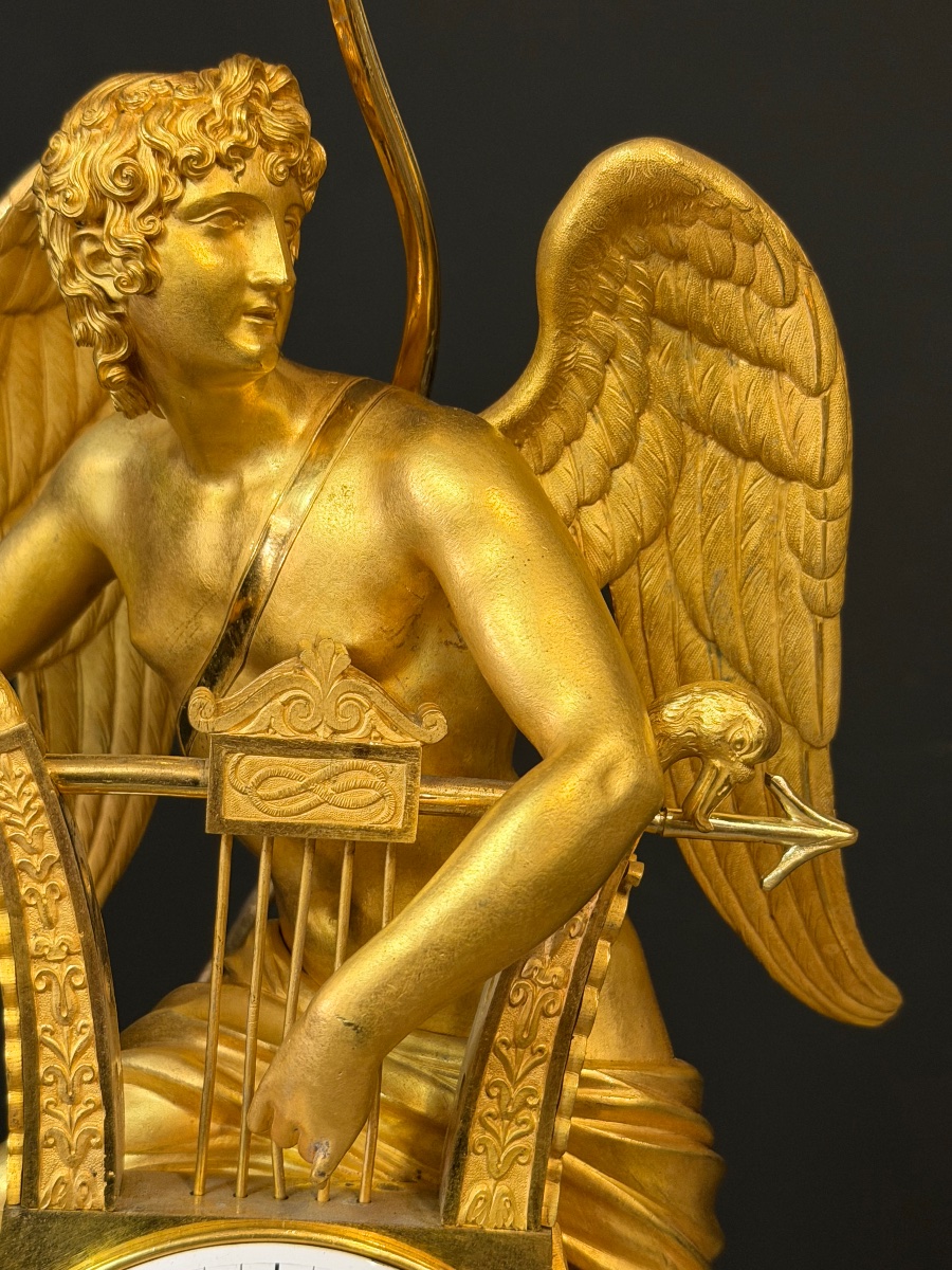 Pendule d’époque premier Empire Apollon ailé jouant de la lyre - bronze doré-Claude GALLE -photo-1