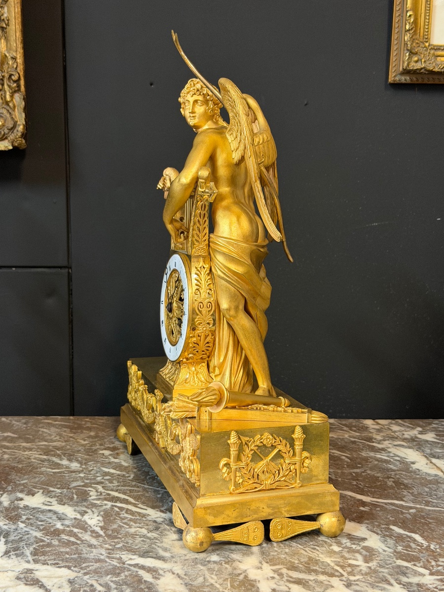 Pendule d’époque premier Empire Apollon ailé jouant de la lyre - bronze doré-Claude GALLE -photo-3