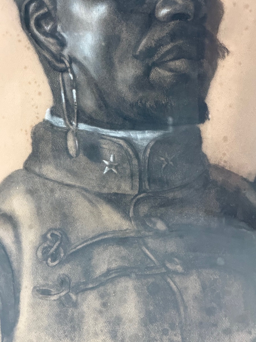 Portrait de dignitaire africain ou militaire de l’époque colonial vers 1900 - fusain -photo-2