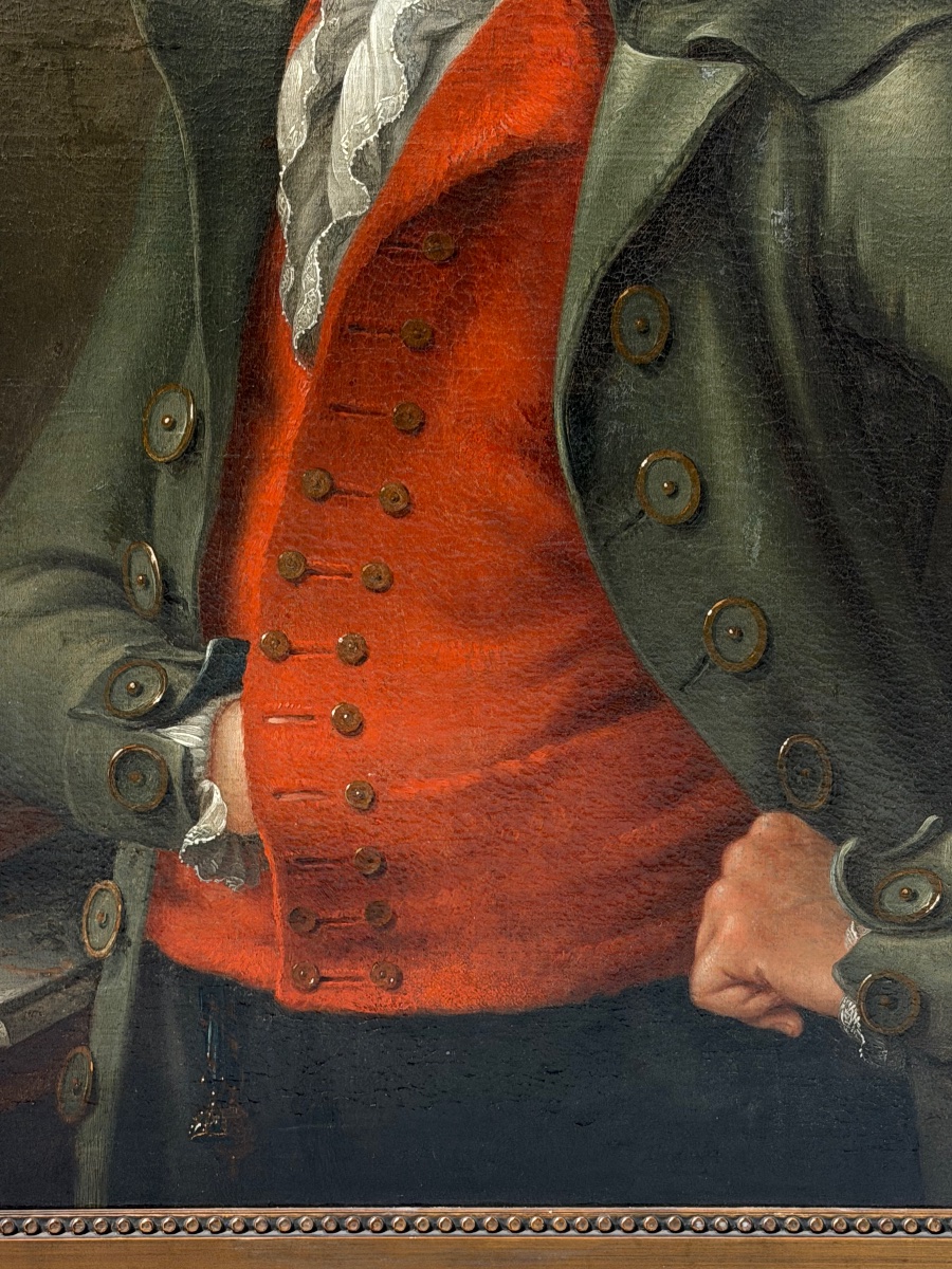 H Soultzer 1794 portrait d’homme au gilet rouge d’époque fin XVIIIème - huile sur toile H 110 c-photo-4