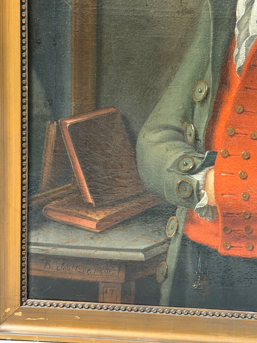 H Soultzer 1794 portrait d’homme au gilet rouge d’époque fin XVIIIème - huile sur toile H 110 c-photo-1