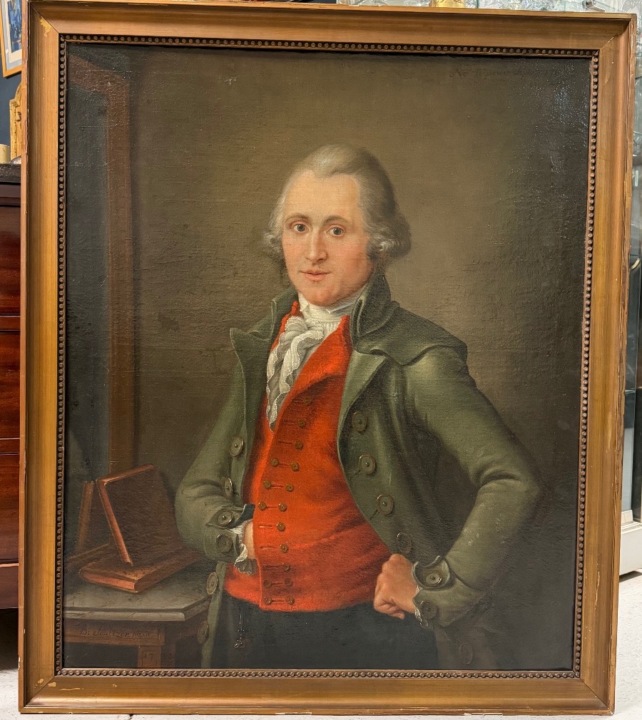 H Soultzer 1794 portrait d’homme au gilet rouge d’époque fin XVIIIème - huile sur toile H 110 c