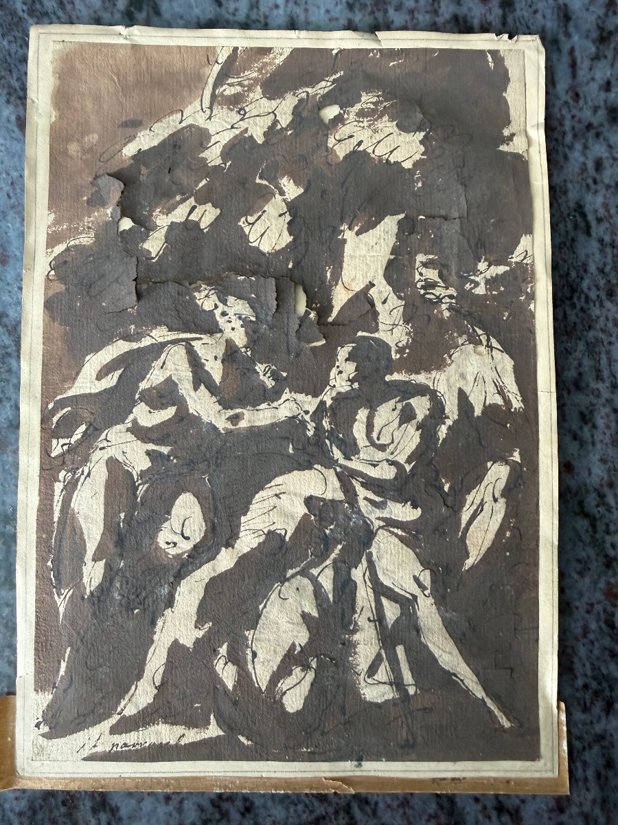 Charles PARROCEL (1688-1752) ancien dessin H 21 x L 15 cm-photo-1