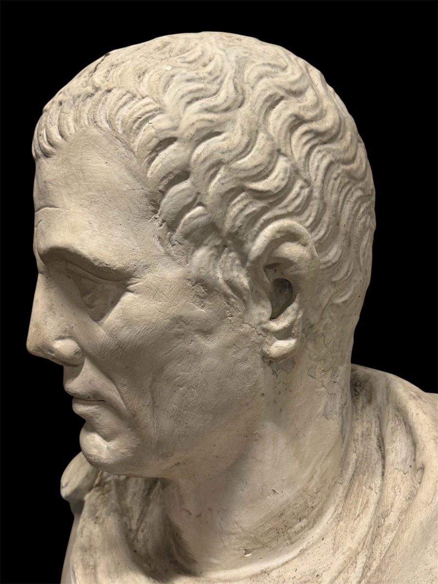 Buste d’empereur Romain sculpture en plâtre du début du XXème siècle H 70 cm-photo-4