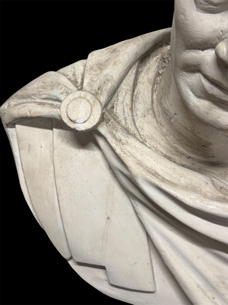 Buste d’empereur Romain sculpture en plâtre du début du XXème siècle H 70 cm-photo-6