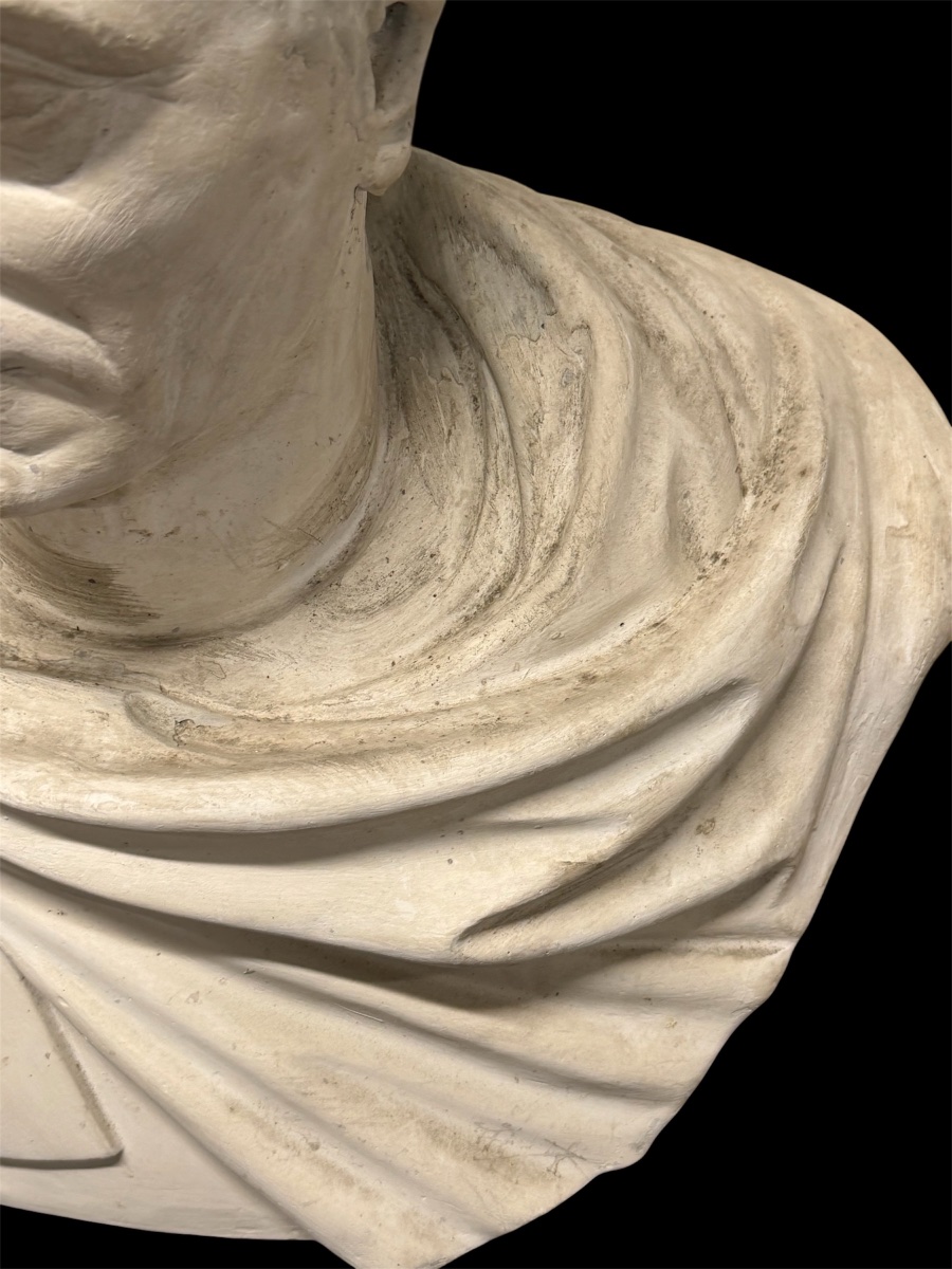 Buste d’empereur Romain sculpture en plâtre du début du XXème siècle H 70 cm-photo-7