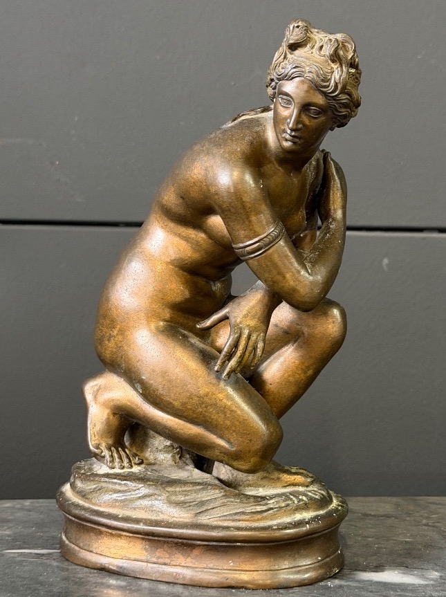 Crouching Venus Or Aphrodite Bathing, An Early 19th-century Bronze “grand Tour” Sculpture Based On An Ancient Model