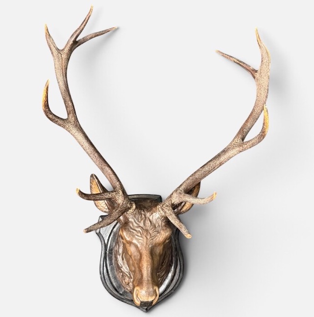 Polychrome Terracotta Stag Trophy From The Late 19th Century—hunting—stag's Head On A Shield-photo-3