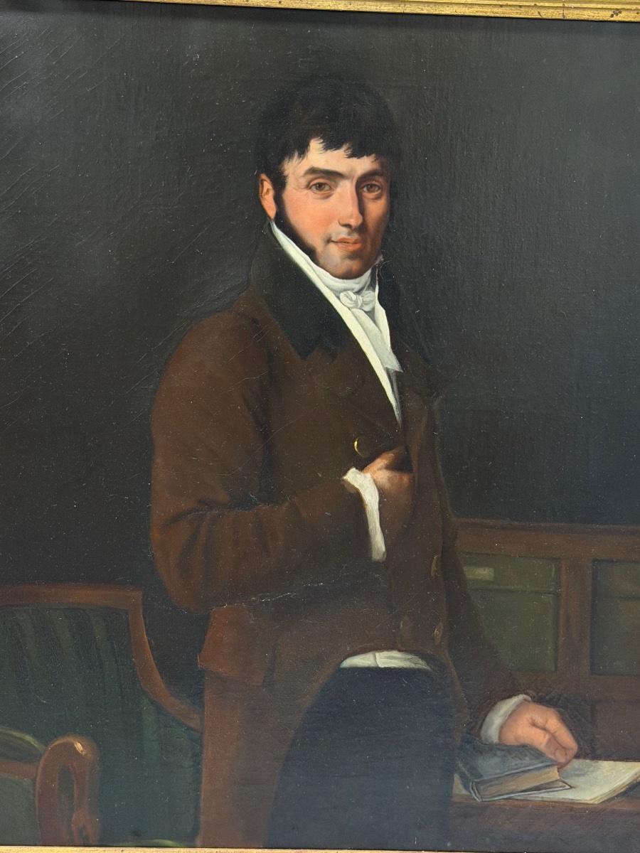 Portrait d’homme école Française du début du XIXème siècle suiveur d’Ingres empire restauration-photo-2